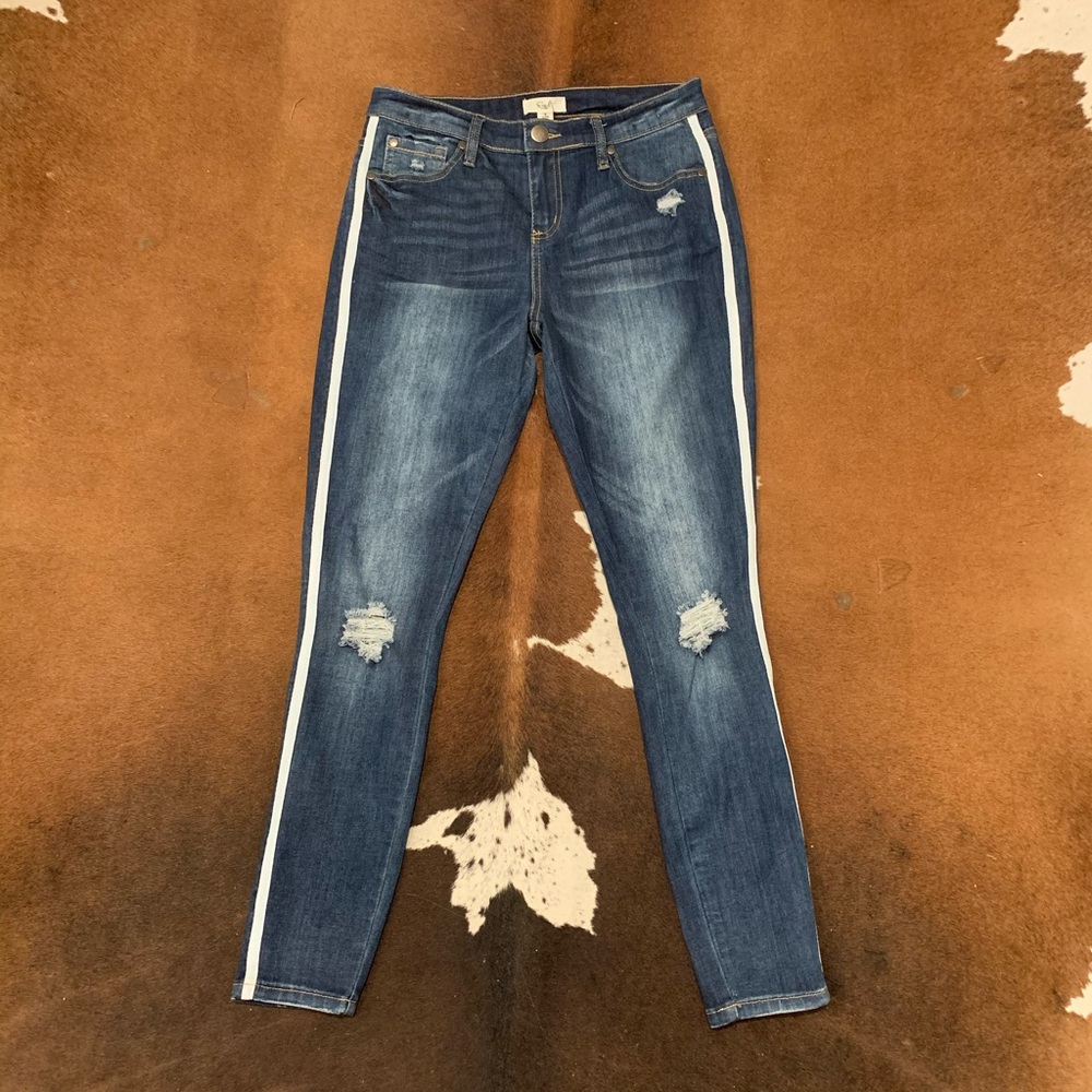 Easel Distressed Jeans w/ Tuxedo Stripe NWT size S